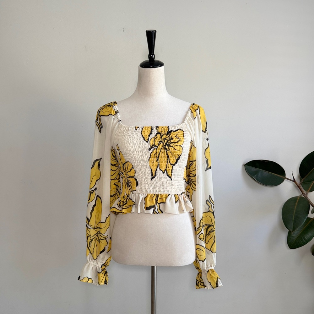 Anthropologie Hutch Floral Smocked Puff Sleeve Chiffon Top - Picture 6 of 10
